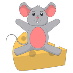 Cute Mouse Cartoon Illustration. Isolated on White Background. Vector Character