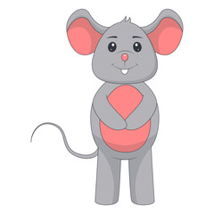 Cute Mouse Cartoon Illustration. Isolated on White Background. Vector Character