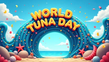 Celebrating world tuna day coastal beach festival vibrant ocean theme sunny environment festive viewpoint