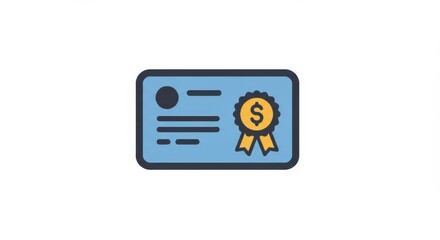 Fototapeta premium Blue card illustration showcasing a monetary award with a dollar symbol badge