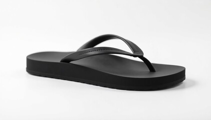 Single black flip-flop on white background, studio shot , product, beach, clean