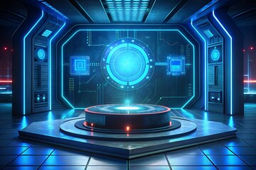 Naklejka premium Futuristic Sci-Fi Interface Podium Digital Technology Display