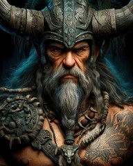 Close-up portrait of a formidable warrior.