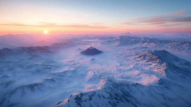 Sunrise Over Snowy Mountainous Landscape
