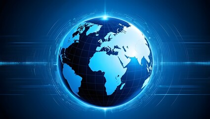 Naklejka premium Blue Digital Earth Globe with Data Streams and Global Connections