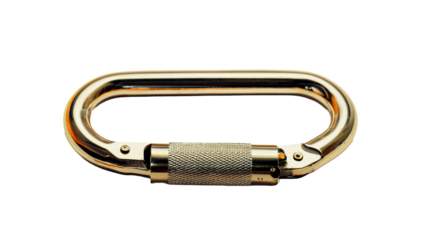 High quality image of a gold carabiner perfect for safety climbing and adventure visuals Ideal for websites blogs and marketing materials related to outdoor activities sports and equipment