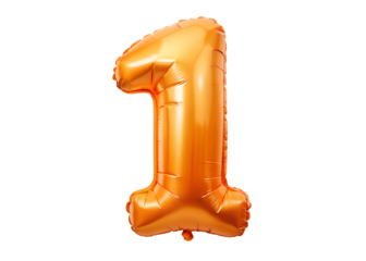 number 1 made of orange balloon clipart png image on transparent background