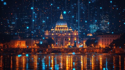 Nocturnal cityscape, illuminated by ethereal digital particles.