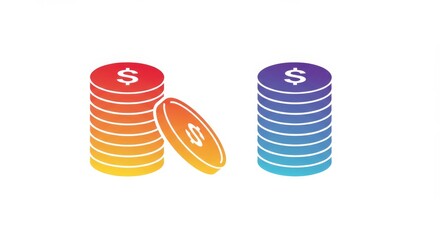Stylized vector illustration of stacked colorful coins, representing financial abundance