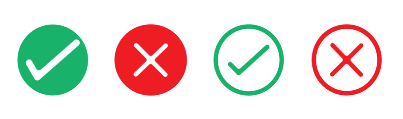 Fototapeta premium Green check mark and red cross mark icon. Check mark vector icon. Validation and refusal icon. Vector illustration.