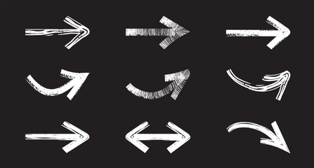 Set of grunge arrow vectors and brushstrokes.  Arrow icon. Doodle arrow. Collection of different signs. Set of doodle with brush. A arrow vector art illustration. 