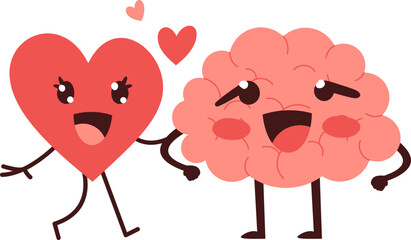 Cute Brain and Heart Illustration