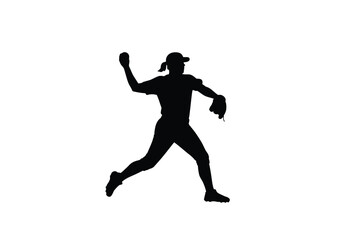 Softball pitcher silhouette. This image shows a silhouette of a softball pitcher in action. Vector clipart illustration design.