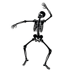 Dancing skeleton silhouette. This image shows a skeleton in a dancing pose, which is interesting for Halloween-themed designs or anatomy illustrations. Vector clipart illustration design.