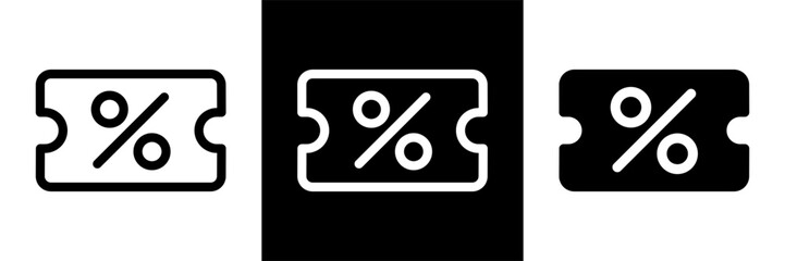 Coupon Discount Sale Icons Graphic. Voucher, Percentage Offer, Promotion Symbols for Shopping Retail. Outline and Solid Vector Styles