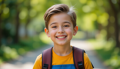 Smiling Boy with Backpack Outdoor
