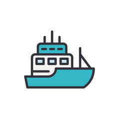 Fishing boat colored icons, minimalist vector illustration ,simple transparent graphic element .Isolated on white background