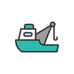 Fishing boat colored icons, minimalist vector illustration ,simple transparent graphic element .Isolated on white background