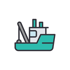 Fishing boat colored icons, minimalist vector illustration ,simple transparent graphic element .Isolated on white background