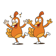 Fototapeta premium A playful scene of cooked turkeys dancing joyfully, their crispy golden skins gleaming as they sway to a festive rhythm, bringing a fun twist to a holiday feast. 