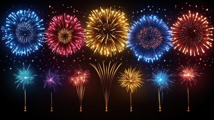 Fototapeta premium Vibrant pyrotechnics display on a crisp night showcasing luminous bursts of light