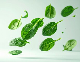 Fresh Spinach Leaves Floating In Air
