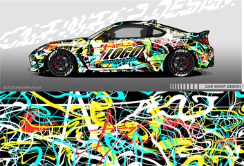 Illustration vector grahic of Car wrap decal with abstract design. full colour black basic colour. Street Style Livery car editable. Mockup template sticker vinyl for racing, rally, drift or daily use © Gayuhdesu