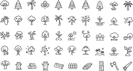 Essential Tree and Nature Icon Set for Eco and Outdoor Designs.