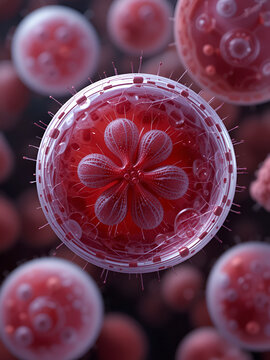 Babesia parasites inside red blood cell, the causative agent of babesiosis. 3D illustration showing classic tetrad-forms of Babesia merozoites so-called Maltese cross formation