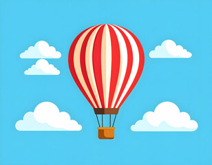 Pixel Art Hot Air Balloon Against Blue Sky With Clouds