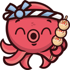 This logo features a cute octopus as the main mascot, with a cheerful expression for takoyaki food.