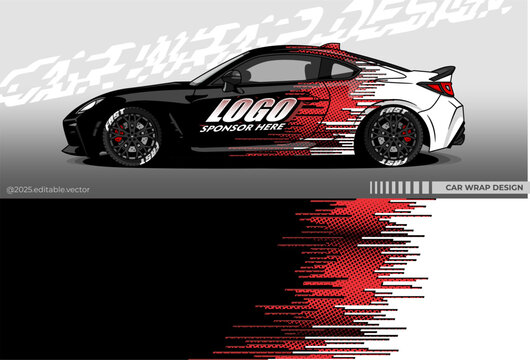 Illustration vector grahic of Car wrap decal with abstract design.  colour. Livery car editable. Mockup template sticker vinyl for racing, rally, drift or daily use