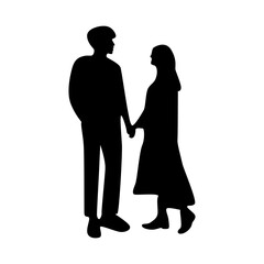 Romantic Couple Silhouette Isolated on White Background.