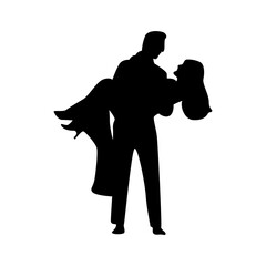 Romantic Couple Silhouette Isolated on White Background.
