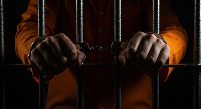 Behind Bars: Hands Cuffed in Prison