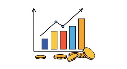 Illustrated financial growth chart depicting market trends and accumulating wealth