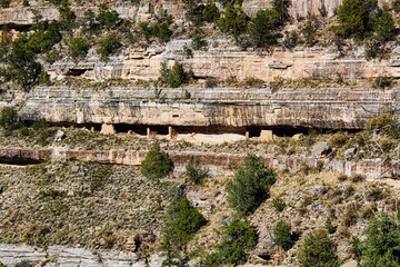 Cliff Dwelling Ruins on the Island Trail in Walnut Canyon National Monument in Arizona.