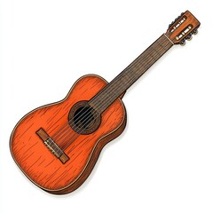 Detailed Orange Classical Acoustic Guitar Illustration