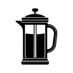 French Press Silhouette Vector. Black and White Coffee Maker Illustration