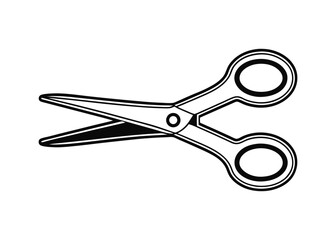 Scissors Vector Icon. Open Cutting Tool Outline Symbol in Black and White