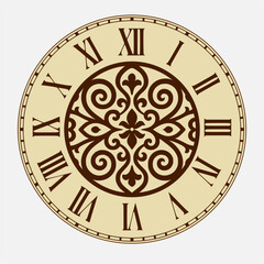 Elegant Vintage Clock with Ornamental Floral Pattern and Roman Numerals