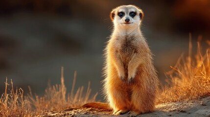 Fototapeta premium Meerkat standing upright on clean ground