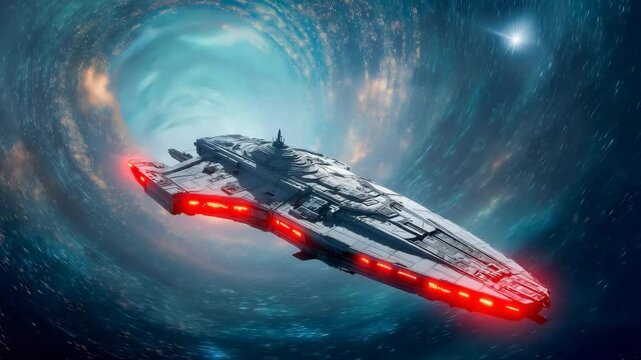 Starship Journey Through Cosmic Vortex Nebula Space Travel Galaxy Exploration, neon glowing space ship