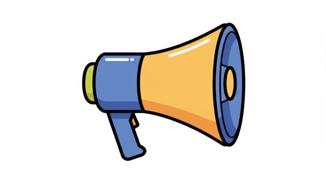 Cartoon megaphone illustration announcing announcements with vibrant colours