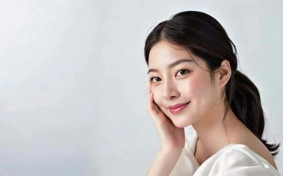 Elegant beauty portrait of asian woman model with soft natural make up for skincare advertising
