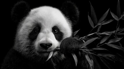 Fototapeta premium Panda chewing bamboo, isolated background
