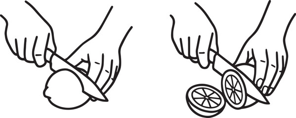 Slicing Lemon fruit linear vector