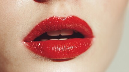Obraz premium Pop art effect on a close-up of red lips, clean space