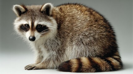 Obraz premium Raccoon sitting with tail visible, clean view