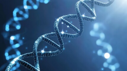 Abstract Representation of DNA Helix Structure with Blue Glow Effect